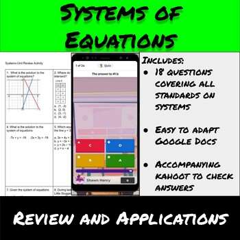 Preview of Systems-Unit Review-Systems of Equations
