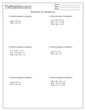 Systems of Equations (2 and 3 variables) - Worksheet