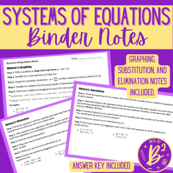 Preview of Systems of Equations 3 Methods (substitution, graphing, and elimination) Notes