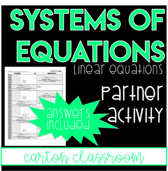 Preview of System of Equations - Simultaneous Equations - Partner Activity