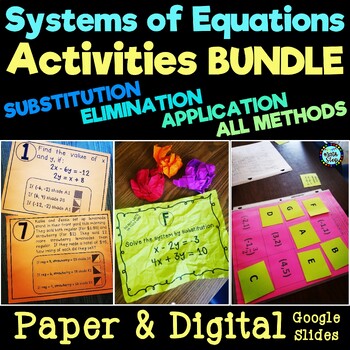 Preview of Systems of Equations Activities Bundle Substitution Elimination Application