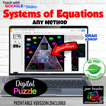 Preview of Systems of Equations Alien Digital Puzzle  plus Printable