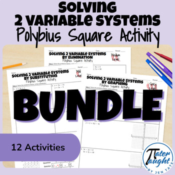 Preview of Solving Systems of Equations BUNDLE (Polybius Square)- each Activity w/ 4 Levels