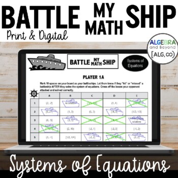 Preview of Systems of Equations Activity | Battle My Math Ship Game | Print and Digital
