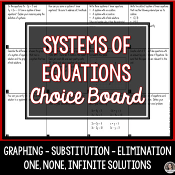 Preview of Systems of Equations Choice Board Review Activity Project