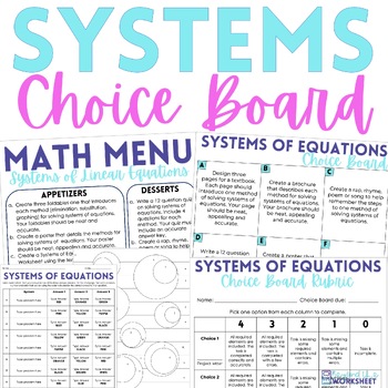 Preview of Systems of Equations Choice Board and Math Menu