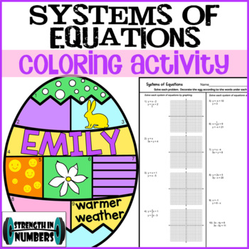 Preview of Systems of Equations Easter Spring Personalized Egg Coloring Activity