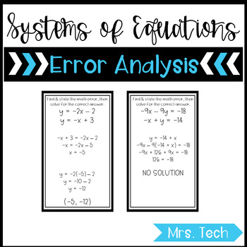 Preview of Systems of Equations Error Analysis Task Cards