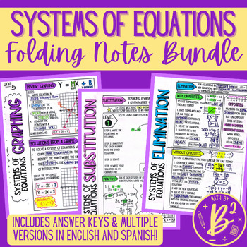 Preview of Systems of Equations Folding Notes | Substitution, Elimination, & Graphing