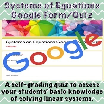 Preview of Systems of Equations Google Form/Quiz (Distance Learning)