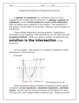 Preview of Systems of Equations Graphing Exploration