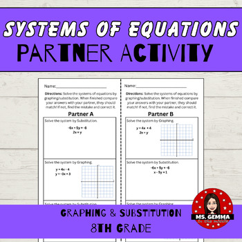Preview of Systems of Equations : Graphing & Substitution Partner Activity