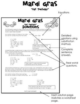 Preview of Systems of Equations - Mardi Gras - Fat Tuesday - Worksheet Bundle - Set 2