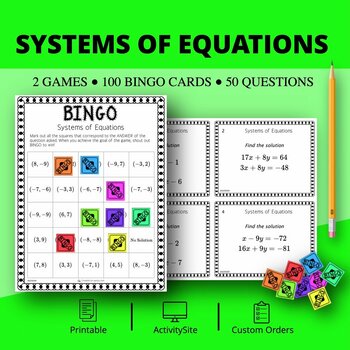 Preview of Systems of Equations Math Bingo Review Game