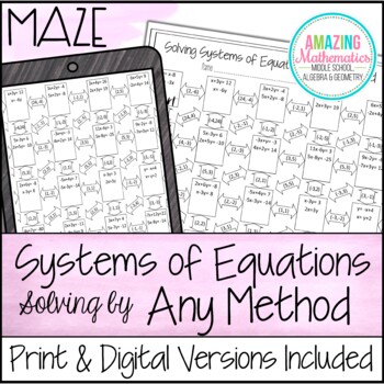 Preview of Solving Systems of Equations Worksheet - All Methods Maze Activity