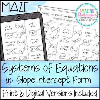 Preview of Solving Systems of Equations Maze - Slope Intercept Form - Solve by Graphing