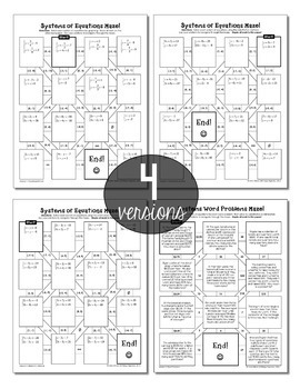 Systems of Equations Mazes by All Things Algebra | TpT