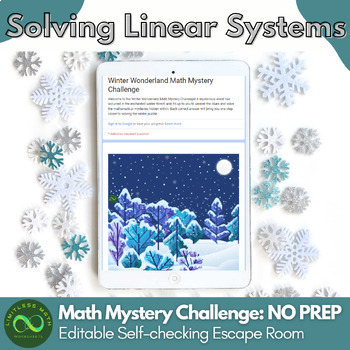 Preview of Systems of Equations - NO PREP Self-checking Winter Escape Room - Editable
