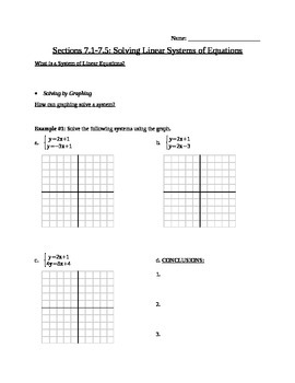 Preview of Systems of Equations Note Guide (graphing, substitution, elimination)