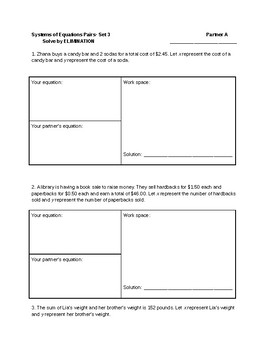 Preview of Systems of Equations- Partner Activity- Set 3