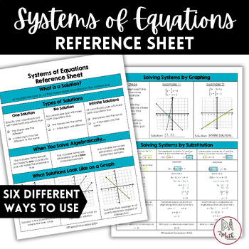 Preview of Systems of Equations Reference Sheet