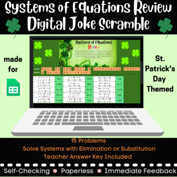 Preview of Systems of Equations Review - Digital Joke Scramble Activity - St. Patrick's Day