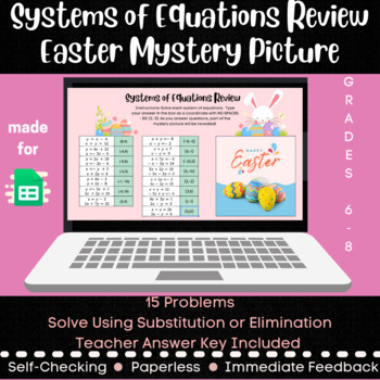 Preview of Systems of Equations Review - Digital Mystery Picture Activity - Easter Themed
