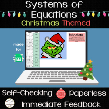 Preview of Systems of Equations Review Pixel Art - Digital Math Activity - Christmas Themed
