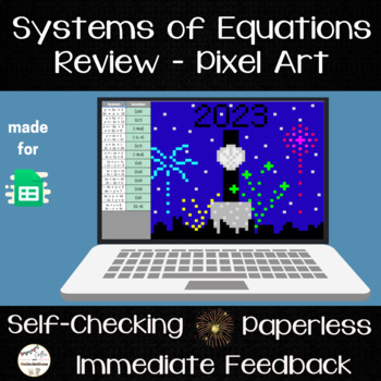 Preview of Systems of Equations Review Pixel Art - Digital Math Activity - New Year Themed