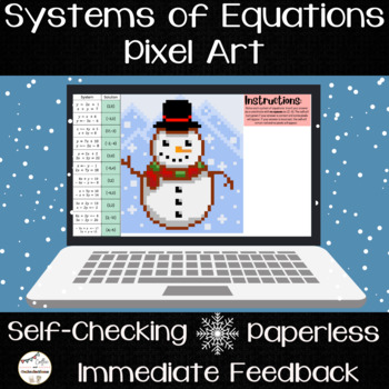 Preview of Systems of Equations Review Pixel Art - Winter and Snow Day Themed Math Activity