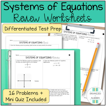 Preview of Systems of Equations Review Worksheet Algebra 1 Test Prep