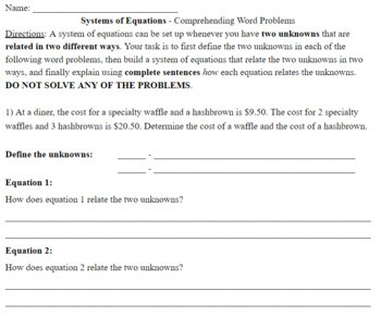 Preview of Systems of Equations - Scaffolding Word Problems