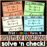 Systems of Equations Solve 'n Check! Math Tasks - print an