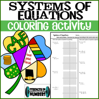 Preview of Systems of Equations St. Patrick's Day Personalized Shamrock Coloring Activity