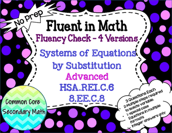 Preview of Systems of Equations Substitution Advanced:  No Prep Fluent in Math Series
