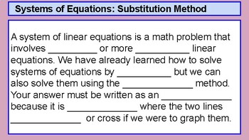 Preview of Systems of Equations Substitution Guided Notes/Examples