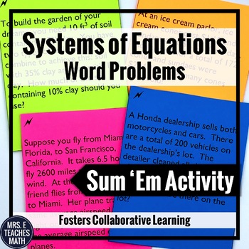 Preview of Systems of Equations Word Problems Sum Em Activity