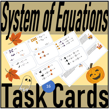 Preview of Systems of Equations TASK CARDS Halloween