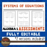 Systems of Equations Tests - Algebra 1 Editable Assessments