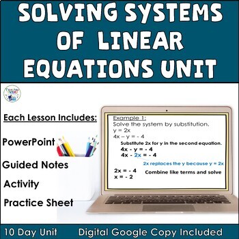 Preview of Solving Systems of Linear Equations 8th Grade Math Lessons Unit