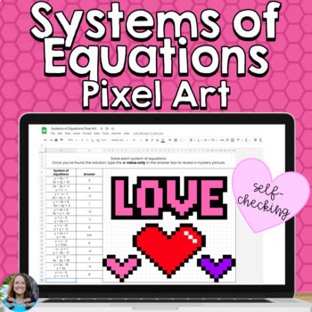 Preview of Systems of Equations Valentine's Day Pixel Art Self Checking Digital Activity
