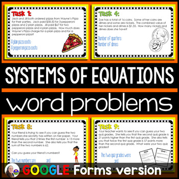 Preview of Systems of Equations WORD PROBLEMS GOOGLE Form