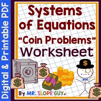 Preview of Systems of Equations Word Problems Coins Worksheet