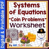 Systems of Equations Word Problems Coins Worksheet