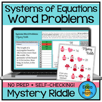 Preview of Solving Systems of Equations Word Problems Digital Activity for Valentine's Day