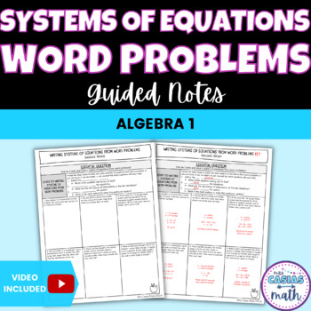 Preview of Systems of Equations Word Problems Guided Notes Lesson Algebra 1