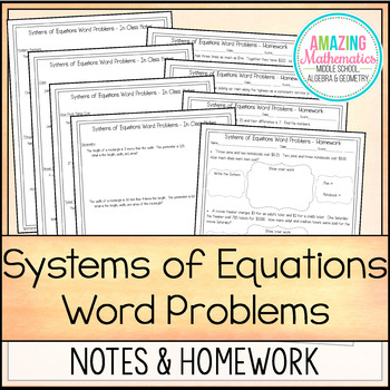 Preview of Solving Systems of Equations Word Problems - Notes & Homework