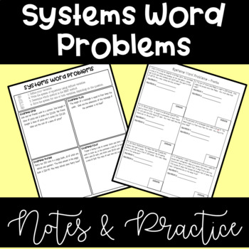 Preview of Systems of Equations - Word Problems - Notes & Practice Problems