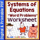 Systems of Equations Word Problems Worksheet Activity