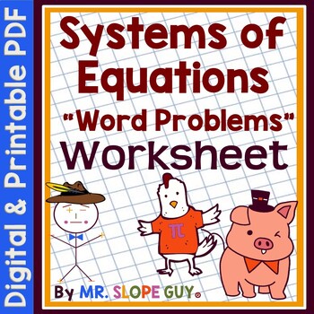 Preview of Systems of Equations Word Problems Worksheet Activity